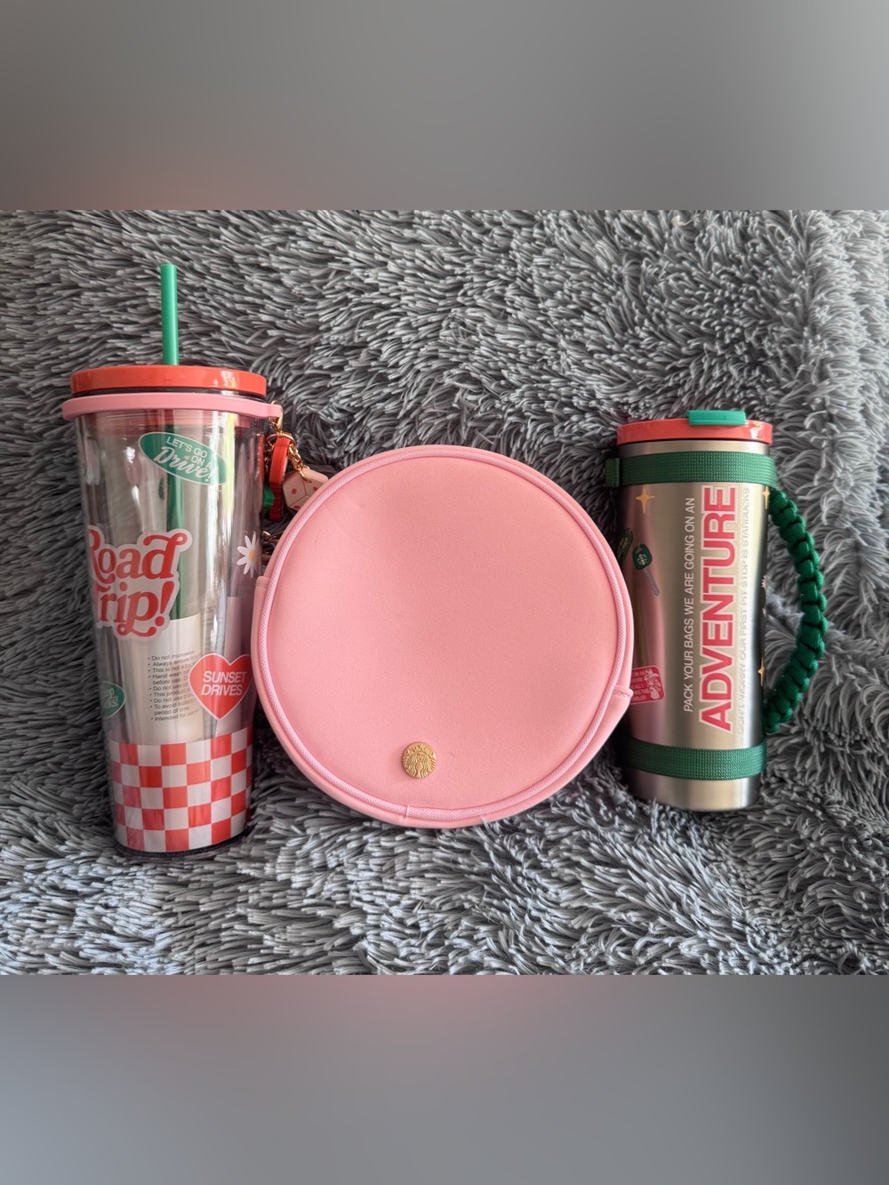 Lot NWT Starbucks Road Trip Venti Grade Cups Stainless + Pink Crossbody Bag Rare